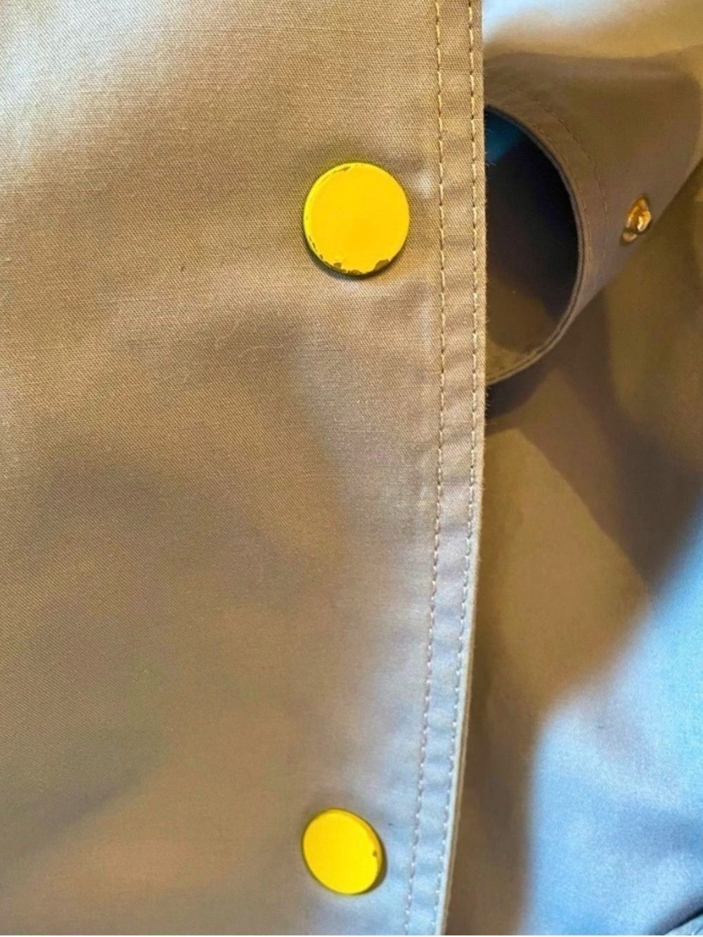 Nine West 90s Y2K Blue Rain Trench Coat Lime Green Trim Belted Size L  Coastal - Picture 7 of 9
